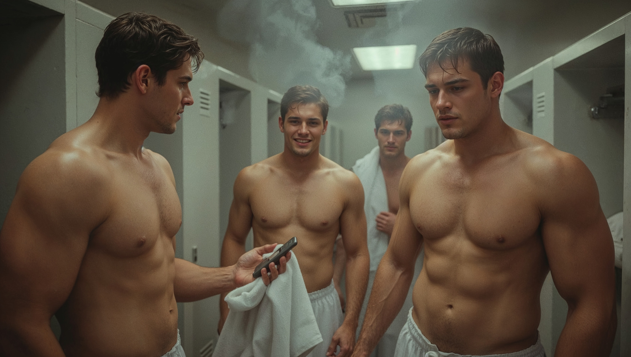 Adult men relaxing together after a long day.